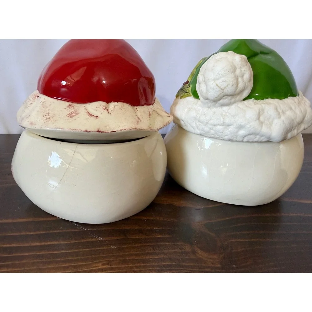 Vintage Snowman Head Ceramic Canisters Christmas Holiday Decor Set of 2‎ IB Mark